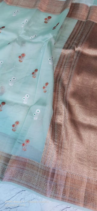 PURE HANDLOOM BANARASI KORA ORGANZA SAREE