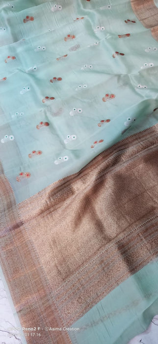 PURE HANDLOOM BANARASI KORA ORGANZA SAREE