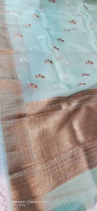 PURE HANDLOOM BANARASI KORA ORGANZA SAREE