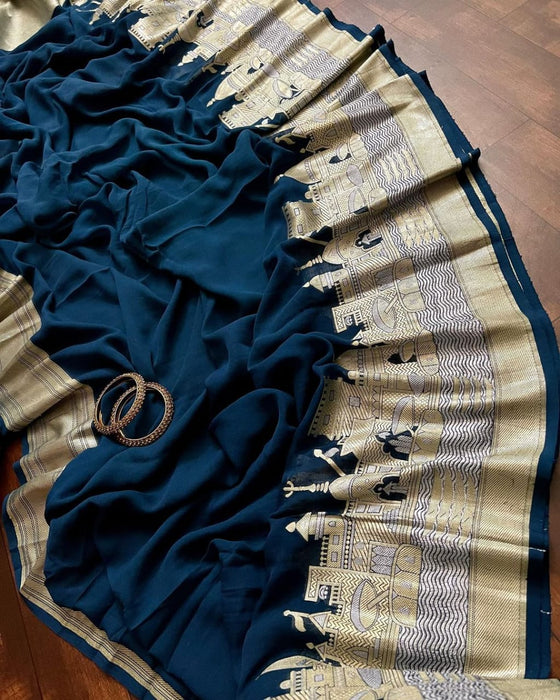 PURE HANDLOOM BANARASI KHADDI GEORGUTTE SAREE