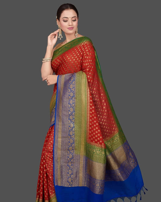 PURE BANARASI HANDLOOM KHADDI GEORGUTTE SAREE