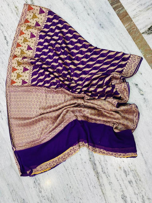 PURE HANDLOOM BANARASI KHADDI CHIFFON SAREE