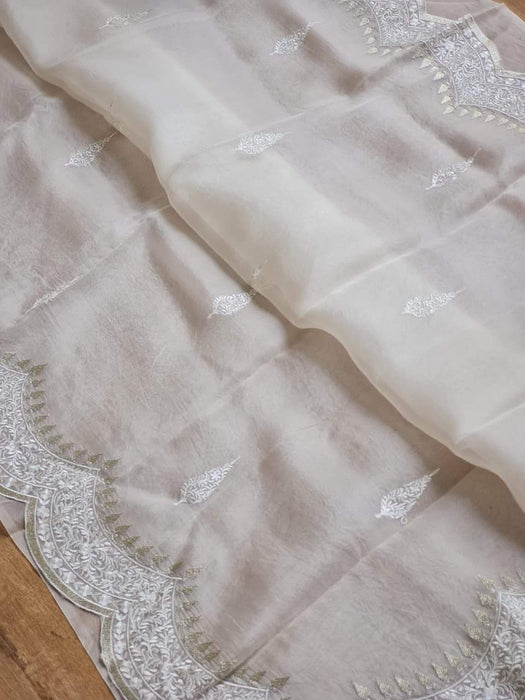 PURE KORA ORGANZA IMBROIDRY SAREE