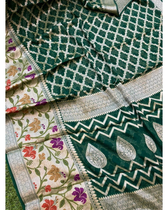 PURE HANDLOOM BANARASI KHADDI CHIFFON SAREE