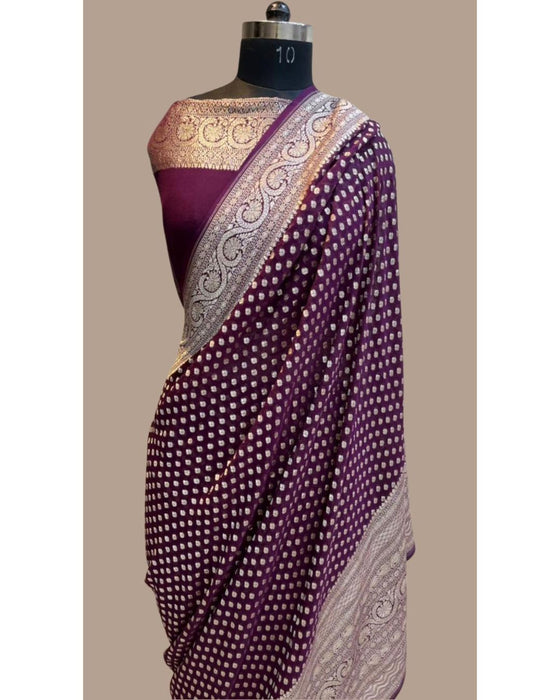 PURE BANARASI HANDLOOM KHADDI GEORGUTTE SAREE