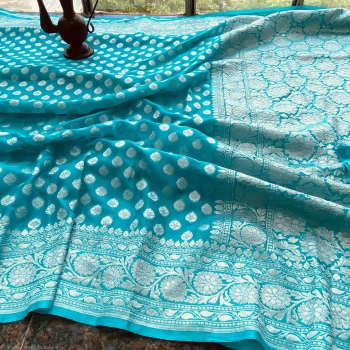 PURE BANARASI HANDLOOM KHADDI GEORGUTTE SAREE