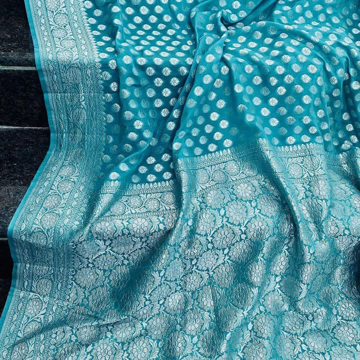 PURE BANARASI HANDLOOM KHADDI GEORGUTTE SAREE