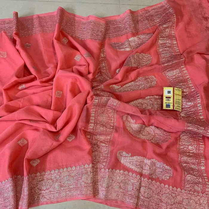 PURE BANARASI HANDLOOM KHADDI GEORGUTTE SAREE