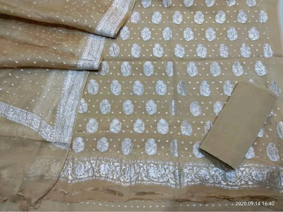 PURE HANDLOOM BANARASI KHADDI GEORGUTTE SUIT