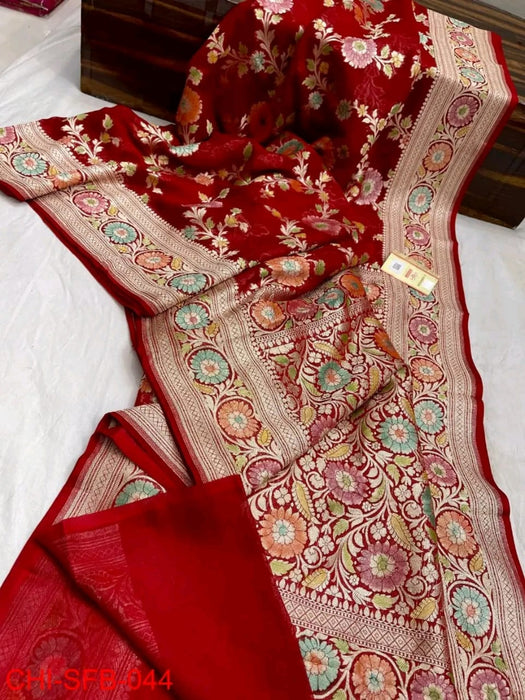 PURE BANARASI HANDLOOM KHADDI GEORGUTTE SAREE