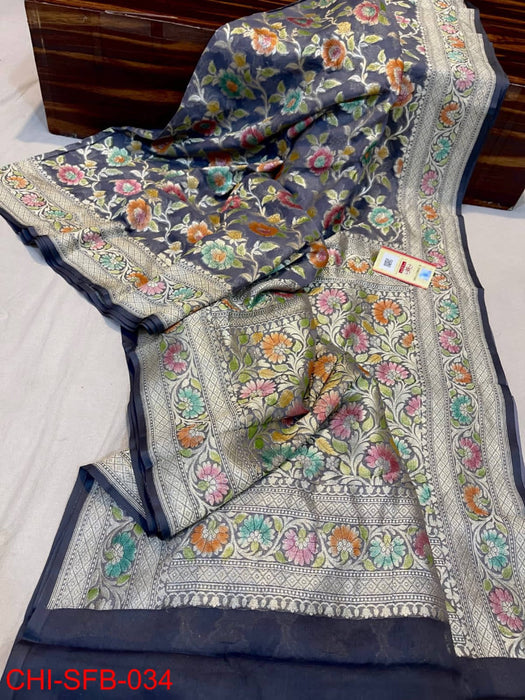 PURE BANARASI HANDLOOM KHADDI GEORGUTTE SAREE