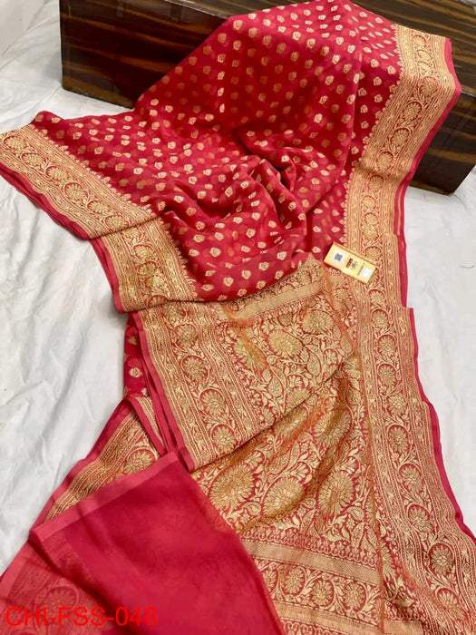 PURE BANARASI HANDLOOM KHADDI GEORGUTTE SAREE