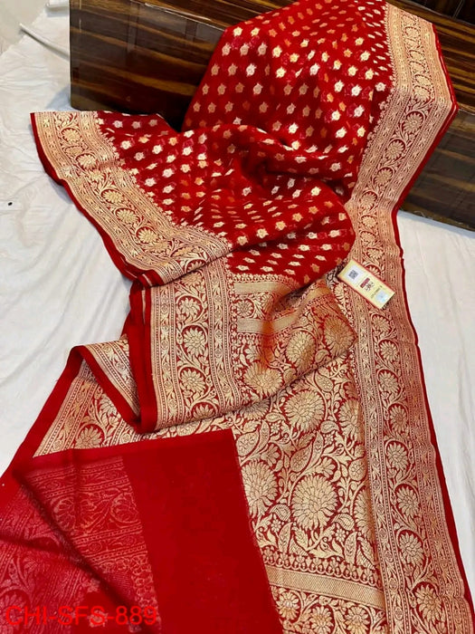 PURE BANARASI HANDLOOM KHADDI GEORGUTTE SAREE