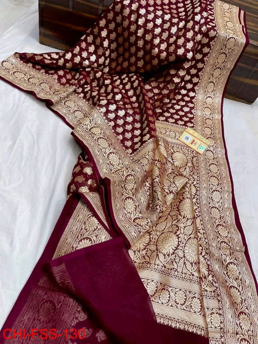 PURE BANARASI HANDLOOM KHADDI GEORGUTTE SAREE