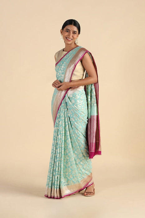 PURE BANARASI HANDLOOM KHADDI GEORGUTTE SAREE