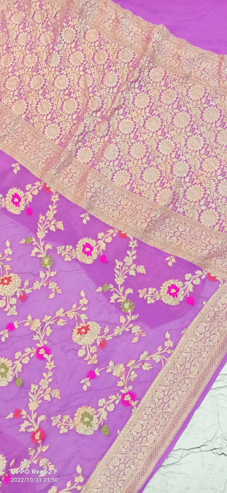 PURE BANARASI HANDLOOM KHADDI GEORGUTTE SAREE