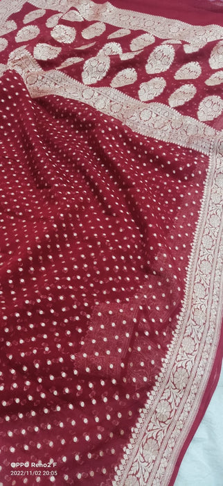 PURE BANARASI HANDLOOM KHADDI GEORGUTTE SAREE