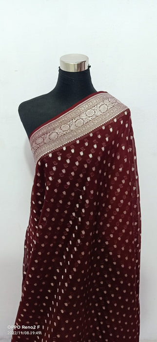 PURE BANARASI HANDLOOM KHADDI GEORGUTTE SAREE