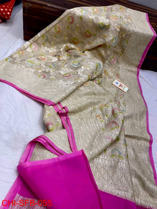 PURE BANARASI HANDLOOM KHADDI GEORGUTTE SAREE