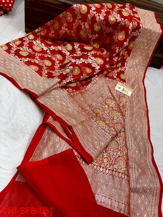 PURE BANARASI HANDLOOM KHADDI GEORGUTTE SAREE