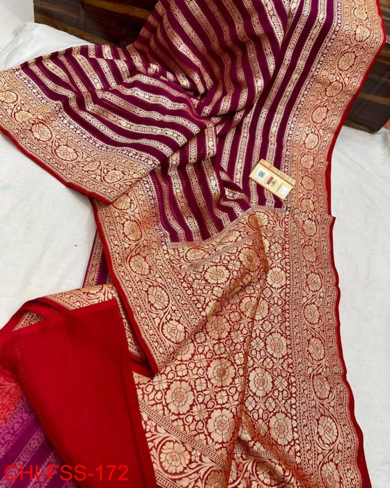 PURE BANARASI HANDLOOM KHADDI GEORGUTTE SAREE