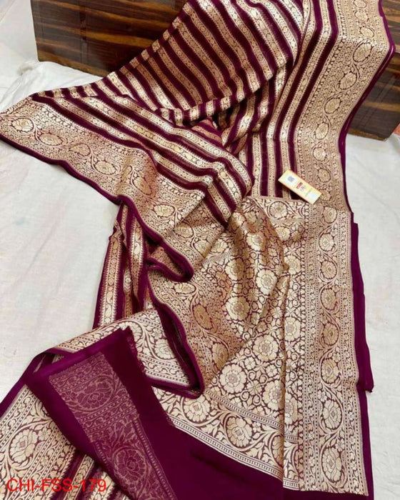 PURE BANARASI HANDLOOM KHADDI GEORGUUTE SAREE