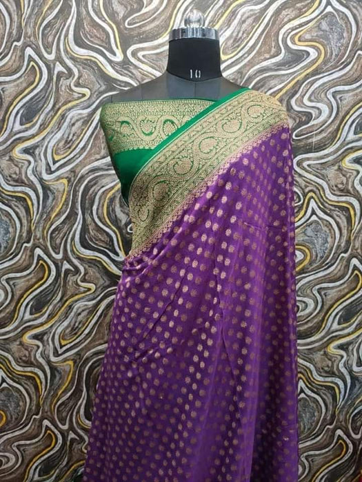 PURE BANARASI HANDLOOM KHADDI GEORGUTTE SAREE