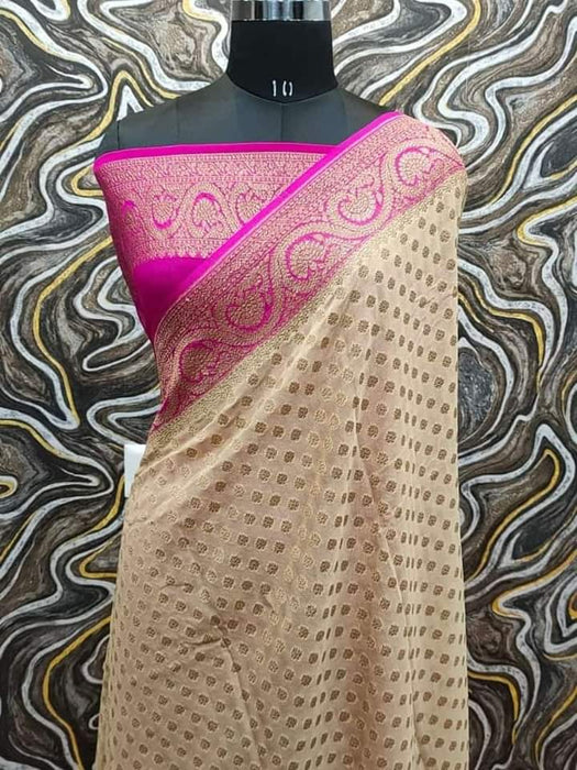 PURE  BANARASI HANDLOOM KHADDI GEORGUTTE SAREE