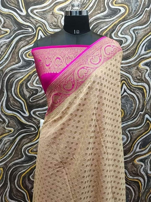 PURE  BANARASI HANDLOOM KHADDI GEORGUTTE SAREE