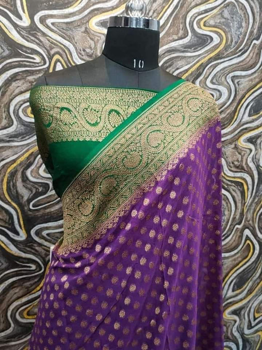 PURE BANARASI HANDLOOM KHADDI GEORGUTTE SAREE