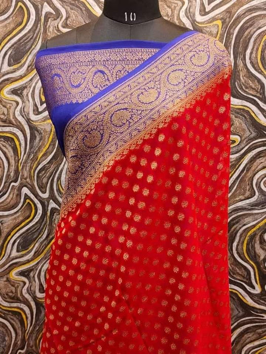 PURE BANARASI HANDLOOM KHADDI GEORGUTTE SAREE