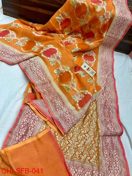 PURE BANARASI HANDLOOM KHADDI GEORGUTTE SAREE