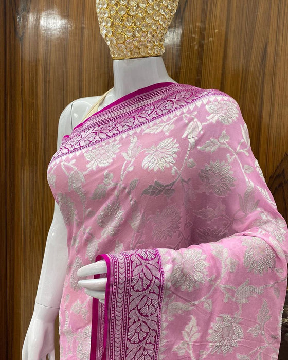 PURE BANARASI HANDLOOM KHADDI GEORGUTTE SAREE