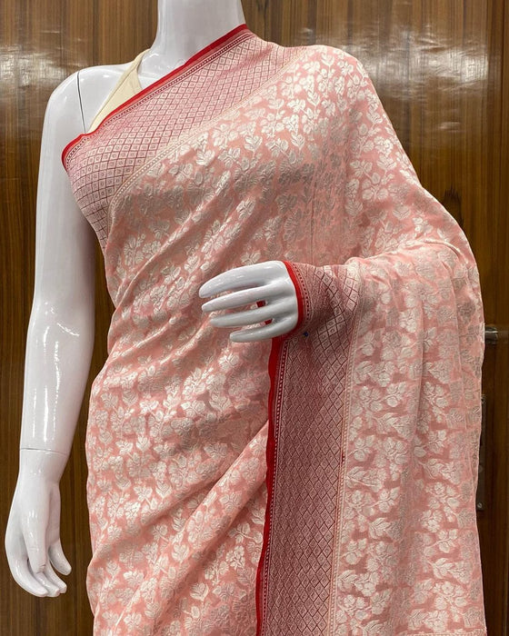 PURE BANARASI HANDLOOM KHADDI GEORGUTTE SAREE