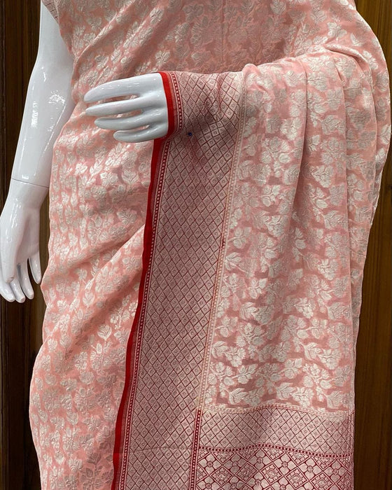 PURE BANARASI HANDLOOM KHADDI GEORGUTTE SAREE