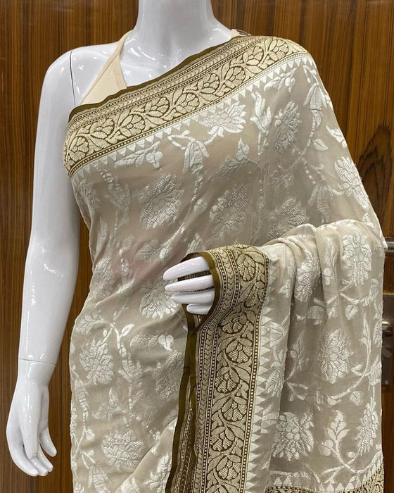 PURE BANARASI HANDLOOM KHADDI GEORGUTTE SAREE