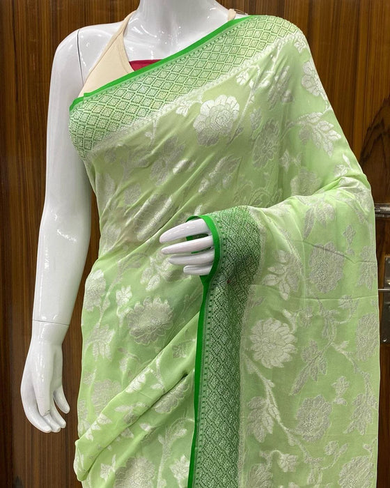 PURE BANARASI HANDLOOM KHADDI GEORGUTTE SAREE