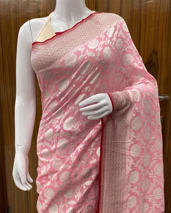 PURE BANARASI HANDLOOM KHADDI GEORGUTTE SAREE