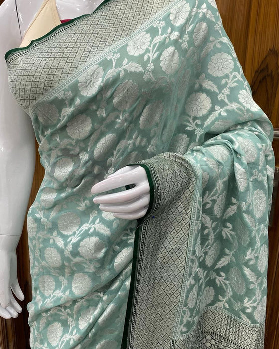 PURE BANARASI HANDLOOM KHADDI GEORGUTTE SAREE