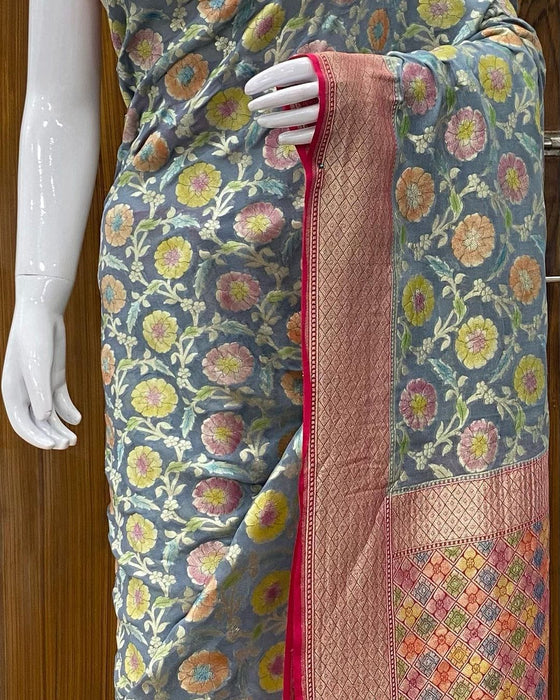 PURE BANARASI HANDLOOM KHADDI GEORGUTTE SAREE