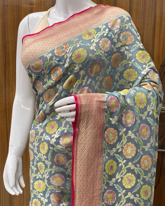 PURE BANARASI HANDLOOM KHADDI GEORGUTTE SAREE