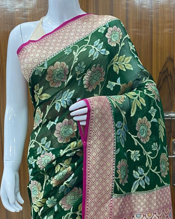 PURE BANARASI HANDLOOM KHADDI GEORGUTTE SAREE