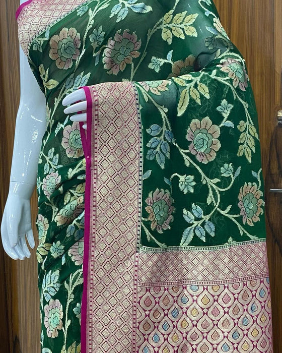 PURE BANARASI HANDLOOM KHADDI GEORGUTTE SAREE