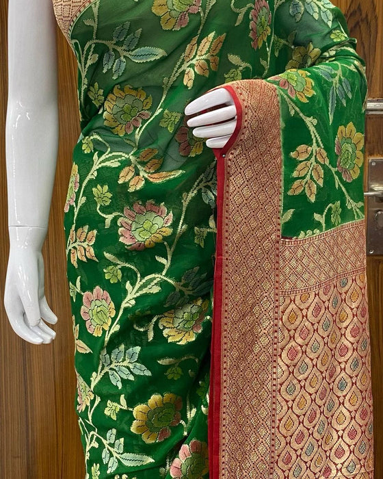 PURE BANARASI HANDLOOM KHADDI GEORGUTTE SAREE