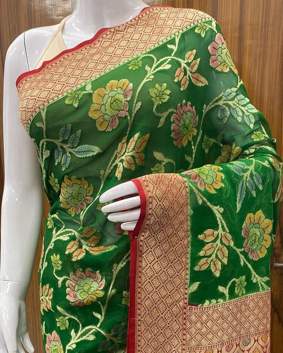 PURE BANARASI HANDLOOM KHADDI GEORGUTTE SAREE