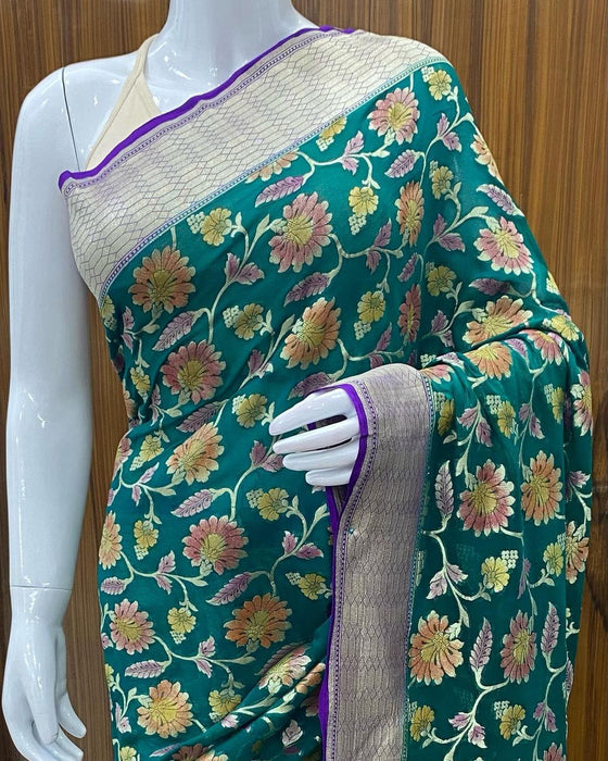 PURE BANARASI HANDLOOM KHADDI GEORGUTTE SAREE