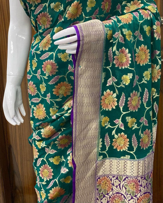 PURE BANARASI HANDLOOM KHADDI GEORGUTTE SAREE