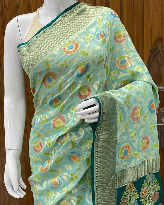 PURE BANARASI HANDLOOM KHADDI GEORGUTTE SAREE