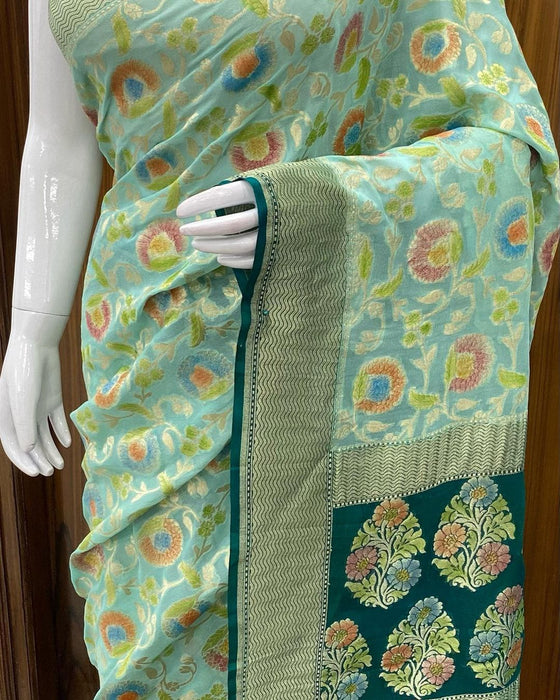 PURE BANARASI HANDLOOM KHADDI GEORGUTTE SAREE