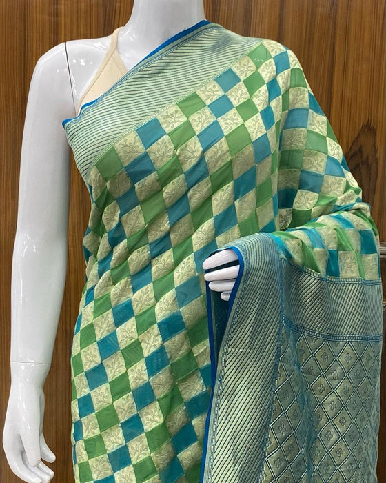 PURE BANARASI HANDLOOM KHADDI GEORGUTTE SAREE